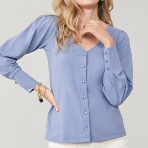 Spartina 449 Rochelle Top Size M Women Preppy Button Stretch In Lakeside Blue